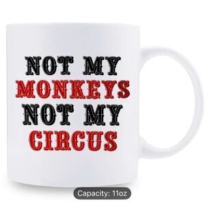 White Mug with Red and Black Text